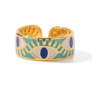Gold and Blue Eye Design Ring